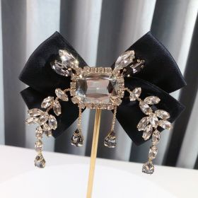 Solid Color Rhinestone Retro British Style Bow (Color: Black)