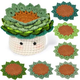 Crocheted Material Package Wool Crocheted Handmade Potted Flowers (Option: Pot Coaster-Material Package English Video)