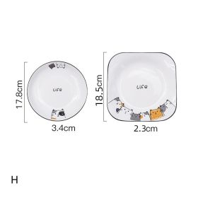 Cat Plate Vegetable Plate Deep Plate Household Ceramic (Option: H)