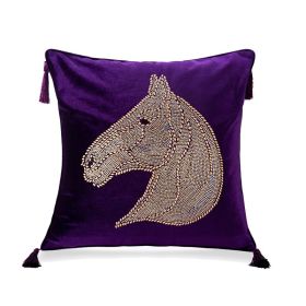 Bedroom Bedside Hot Drill Horse Head Pillow Cover (Option: Purple-45x45cm)