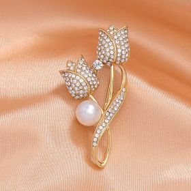 New Fashion Pearl Accessories Button Brooch (Color: Gold)
