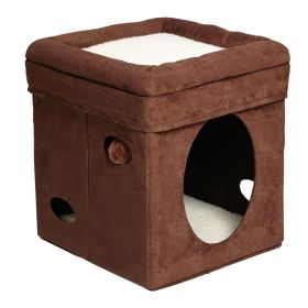 Pets Feline Nuvo Curious Cat Cube Cat Condo (Color: Suede Brown)