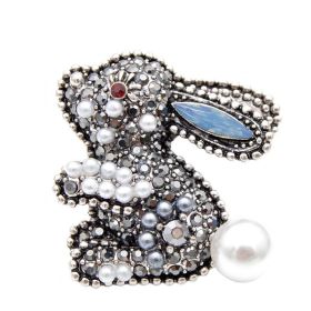 Diamond Rabbit Brooch Zodiac Cartoon Animal Design Cute Corsage Sweater Clothing (Color: Silver)