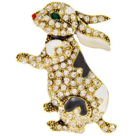 Diamond Rabbit Brooch Enamel Cute Cartoon Pin Small Animal Clothing Zodiac Design Corsage Niche (Color: Gold)