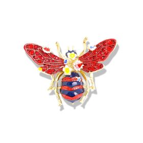 Hand Painted Enamel Glitter Diamond Vintage Bee Brooch (Color: Red)