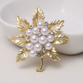 Leaves Matte Brooch Electroplated Pearl Fashion Retro Rhinestone Pin (Option: Matte Gold)