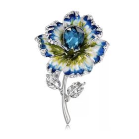 Crystal Enamel Painted Flower Brooch (Color: Blue)
