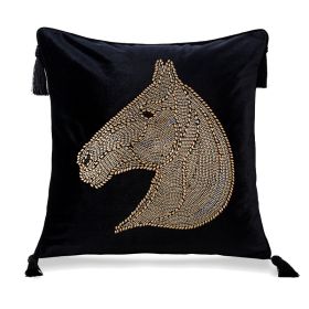 Bedroom Bedside Hot Drill Horse Head Pillow Cover (Option: Black-50x50cm)